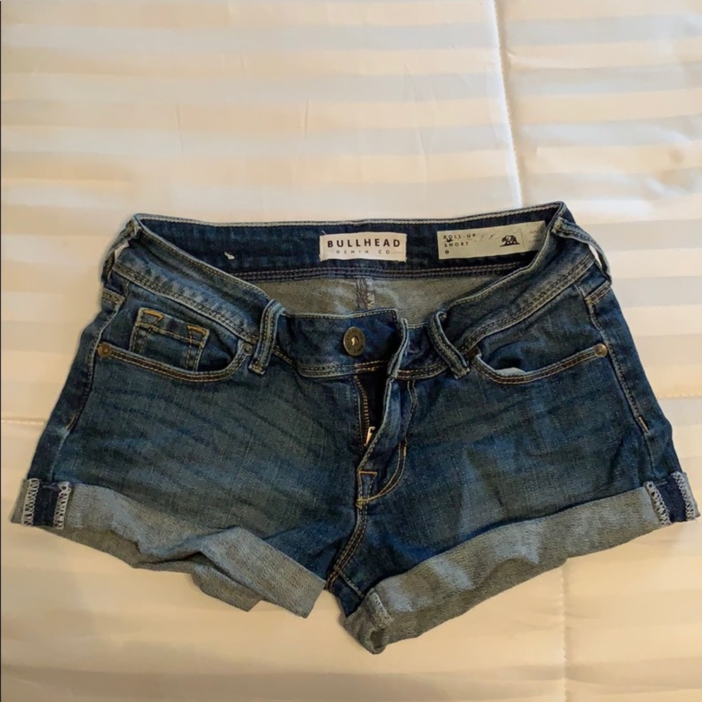 Roll-up denim shorts